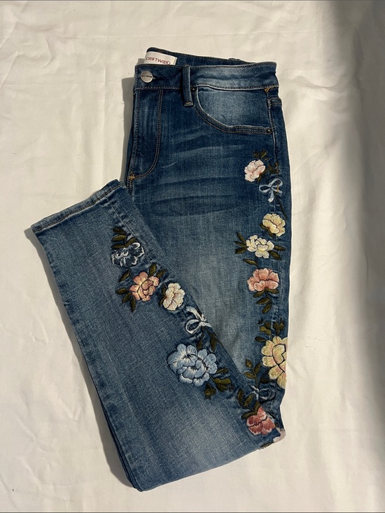 DRIFTWOOD Denim - DRIFTWOOD Dark Blue Jackie High Rise Pink, Yellow and Blue Embroidery